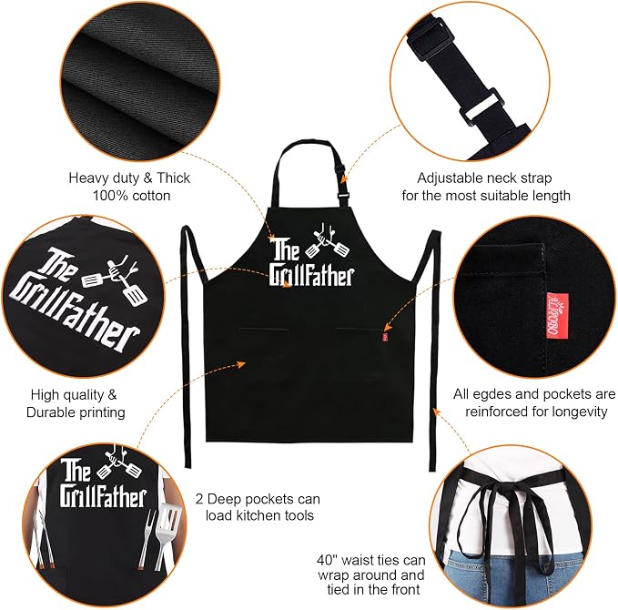 Grill Aprons for Men Dad - The Grill father Apron - Funny Chef Cooking Grilling BBQ Apron with 2 Pockets - Birthday Fathers Day Christmas Gifts for Dad - Image 2