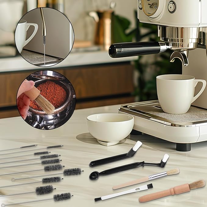 15pcs Coffee Machine Cleaning Brush Kit, Espresso Machine Cleaning Tools Set with 10 Size Detail Clean Brushes Accessories for Water Bottles Glasswares Mugs Coffee Pots Cups