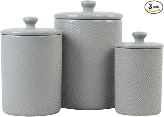 10 Strawberry Street Diamond 3 Piece Canister Set, Gray
