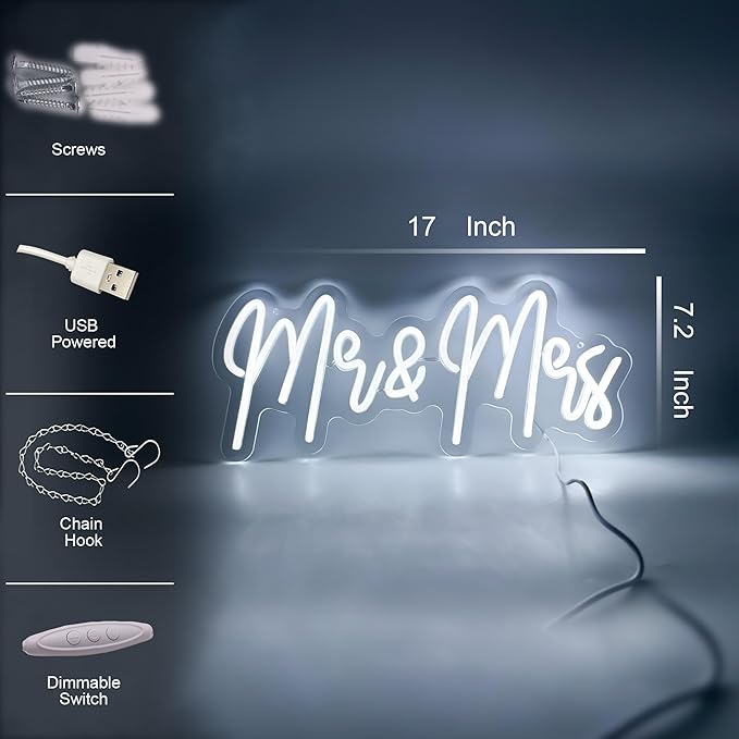 Mr. and Mrs. Neon Signs for Wedding Party Decorations - LED Wedding Neon Signs for Receptions, Bridal Showers, Engagements, Anniversaries, Decorative Wall Art