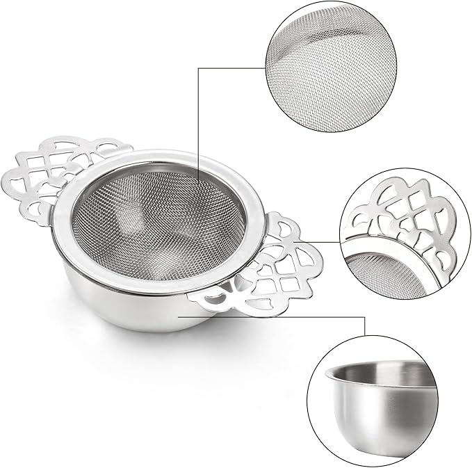 6 Pack Mesh Tea Filter Strainers, Stainless Metal Tea Infuser, Tea Steeper with Handle and Drip Bowl for Loose Tea, Sliver, 2.5 Inch