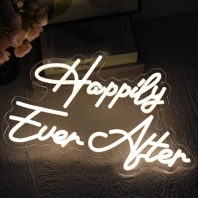 Happily Ever After Neon Sign for Wall Decor, Wedding Neon Lights Sign Dimmable USB Powered LED Sign for Bedroom Home Bar Wall Decor Anniversary Valentine's Celebrations Wedding Party