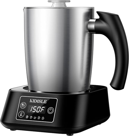 5-in-1 Milk Frother and Steamer, 17oz Detachable Frother with Adjustable Temperature, Hot Chocolate Maker, Stainless Steel Milk Steamer, Hot & Cold Foam Maker, Dishwasher Safe