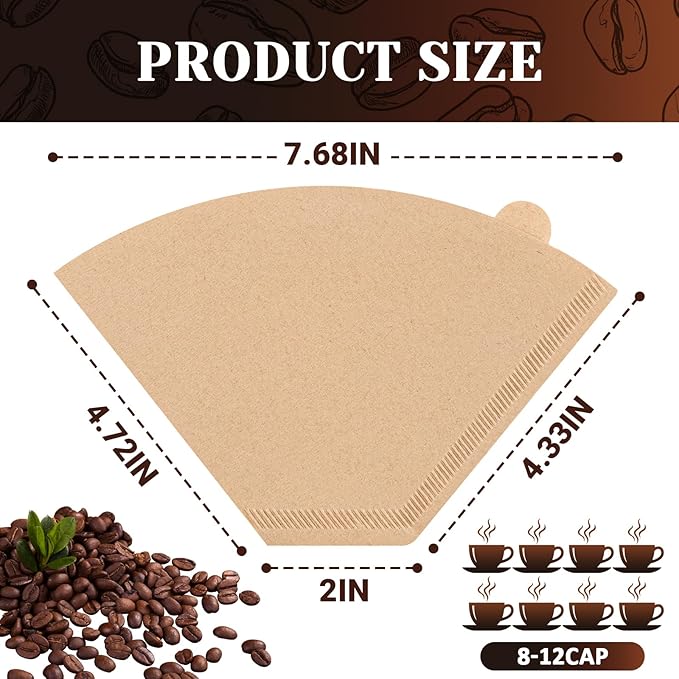 100 Count Coffee Filters #4, Premium Cone Coffee Filters 8-12 cup, Unbleached Natural Paper, Disposable Coffee Filters 4 Cone Paper for Pour Over and Drip Coffee Maker