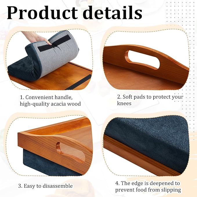 Tioncy 1 Piece Bamboo Lap Tray with Detachable Pillow 16.9'' x 13'' Lap TV Trays Desk with Handles for Adults Eating in Recliner Breakfast Housewarming Gift (Vintage Brown)