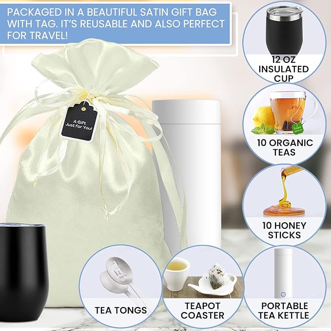Organic Tea Gift Set with Portable Kettle (25 Piece) Tea Lovers Basket for Women or Men | Birthday Present (Christmas Xmas Mom Mother Teacher Co-Worker)