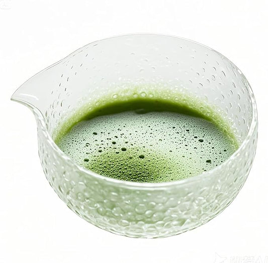 Matcha Bowl with Spout, Japanese Style Chawan, Matcha Mixing Bowl, Lead-Free Glass Tea Bowl with Pour Spout 15 Oz, Matcha Ceremony Accessories
