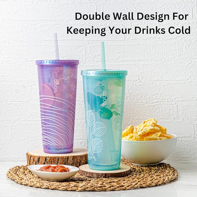 bzyoo SIP 24oz (710ml) Double Wall Plastic Tumbler with Lid and Straw Cold Drink Travel Mug Reusable Ice Coffee Tea Cup Perfect for Office Poolside Parties Gifts Color: Pearl Green