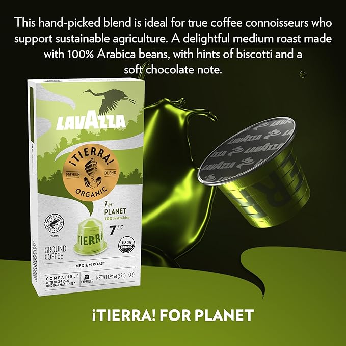 Lavazza ¡Tierra! for Planet Aluminum Capsules Compatible with Nespresso* Original Machines, Medium Espresso Roast, 100% Arabica (60 Capsules), (Pack of 2)