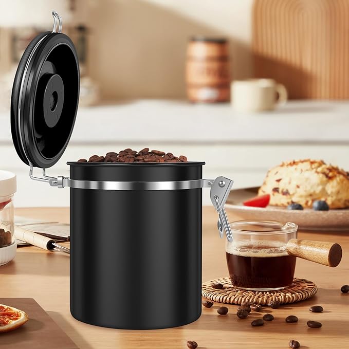 4PCS Coffee Storage Canister 1.5L 51OZ Double Airtight Coffee Beans Container with Date Locator 304 Stainless Steel Kitchen Food Storage Container with Spoon for Tea Sugar