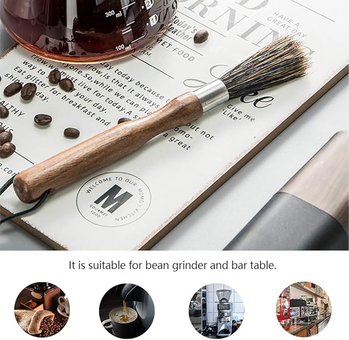 Coffee Grinder Brush, Machine Cleaning Espresso Cleaner, Maker Cleaner Tool with Storage Bag, Wooden Handle