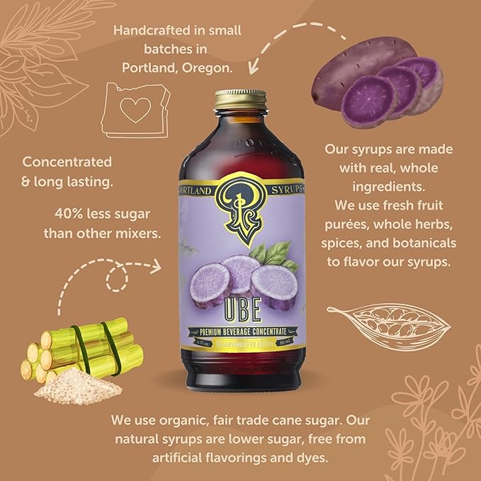 Portland Syrups Ube Syrup - Rich Ube Extract for Cocktails, Mocktails, Sodas, Non-Alcoholic Spritz, Coffee, Smoothies, Shakes, and Recipes, Flavorful Syrup for Drinks, 12 oz, 12 Servings, Pack of 1