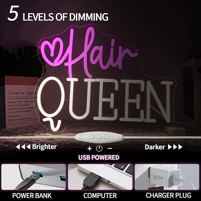 Hair Queen Neon Sign Dimmable Barber Shop Neon Light Sign for Wall Decor Haircut Hairdresser Led Signs for Hair Salon Store Beauty Room Makeup Studio Business Decor Gift 13.7" x 11"