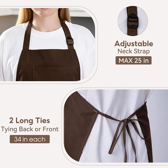 Kitchen Apron, Chef Aprons for Men Women with 5 Pockets, Adjustable Bib Barista BBQ Work Apron for Cooking - Image 5