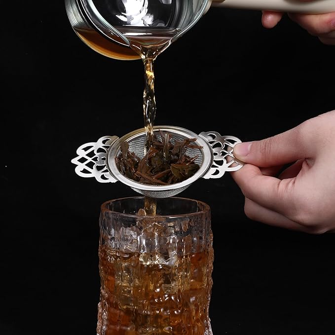 6 Pack Tea Filter Strainers Stainless Steel Loose Tea Infusers 2.5 Inch Tea Steeper with Double Wing Extender and Drip Bowl Sliver Small Fine Mesh Tea Strainers for Loose Tea Juice Coffee Filter