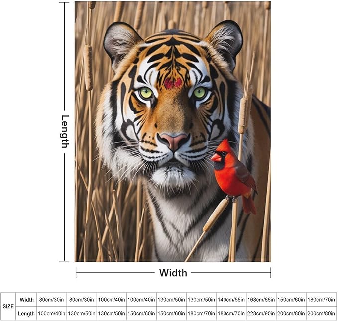 Beautiful Tiger Redbird Feather Fur Super Soft Throw Blanket, Red Cardinal Flannel Fleece Decorative Throw for Sofa Couch Bedroom Decor Outdoor Use 60"x80"