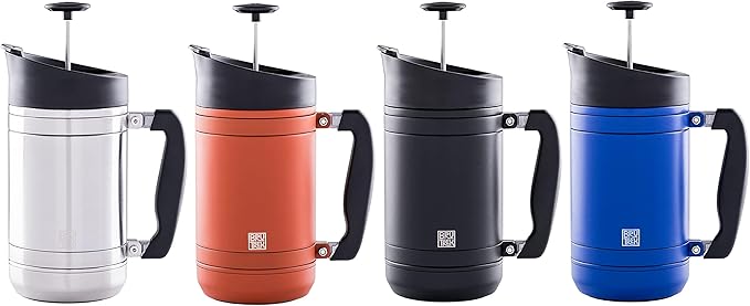 BruTrek® by Planetary Design BaseCamp Coffee Press - Double Wall Insulated Stainless Steel - Bru-Stop Technology, No Grounds in Coffee, No Spill Lid (Obsidian, 32 fl.oz)