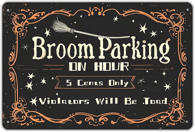 Broom Parking Only Violators Will Be Toad Tin Sign Vintage Halloween Metal Signs for Home Cafe Bar Porch Yard Front Door Indoor Outdoor Decor Sign Pre-Drilled Holes for Easy Installation 8x12 inch by Unknown
