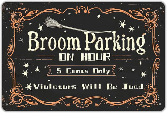 Broom Parking Only Violators Will Be Toad Tin Sign Vintage Halloween Metal Signs for Home Cafe Bar Porch Yard Front Door Indoor Outdoor Decor Sign Pre-Drilled Holes for Easy Installation 8x12 inch by Unknown