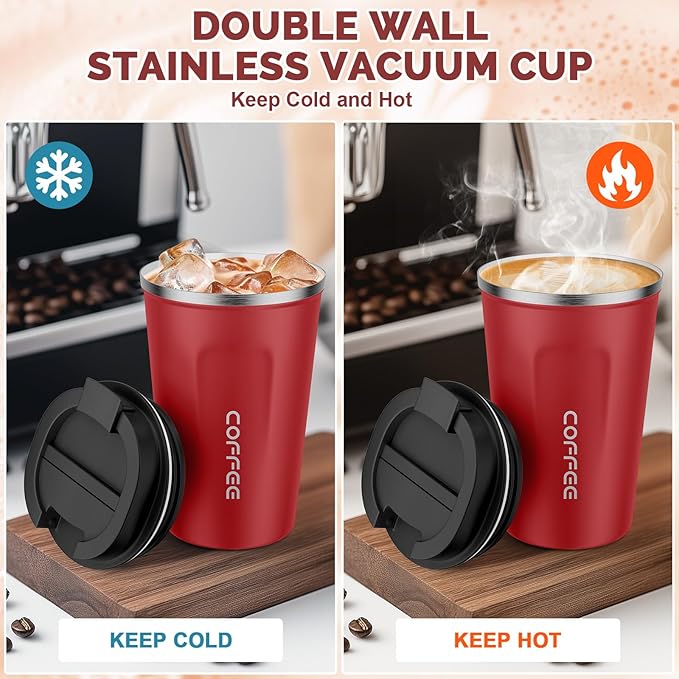 MOMSIV 12oz Travel Mug, Insulated Coffee Cup with Leakproof Lid, Vacuum Stainless Steel Double Walled Reusable Tumbler for Hot and Cold Water Coffee and Tea In Travel and Car