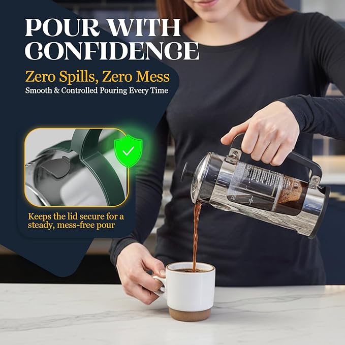 ESPRO P5 French Press Coffee Maker – Patented Double Micro-Filter for Grit Free Brew, Heat-Resistant Thicker Borosilicate Glass Coffee Press – 18 oz