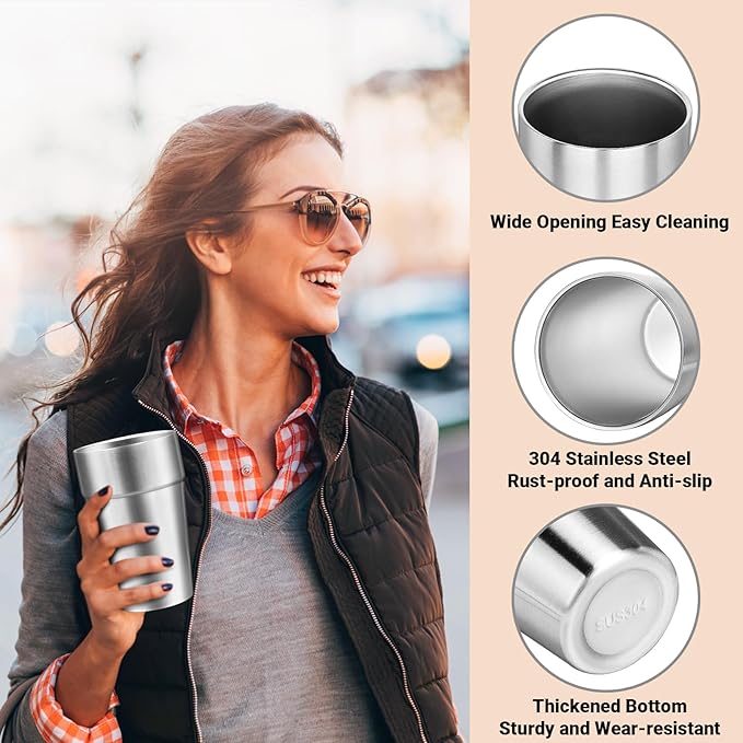 Double Wall Cup Stainless Steel, 16 oz Insulated Tumbler, 8 Pack Unbreakable Stackable Water Tumblers Insulated Metal Cup Premium Drinking Glasses for Travel Camping Home Outdoor