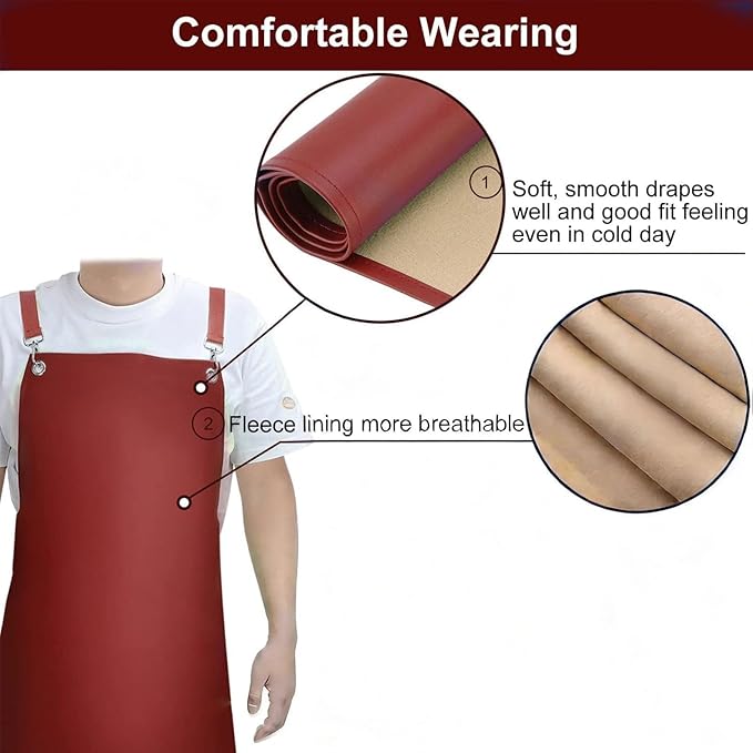 SHEOMERN 2 Pack Heavy Duty Vinyl Dishwasher Apron Adjustable Cross Back Strap for Dishwasher, Butcher, Dog Grooming, Chemical Resistant, 43" Long Thicker Apron Red
