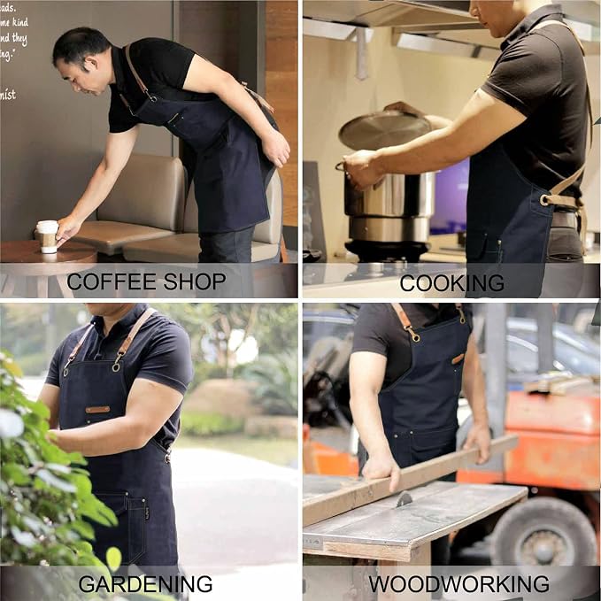 Chef Apron with Cross Back Straps for Men Women, Cotton Canvas Apron for Artists Painting, Kitchen Cooking - Image 6