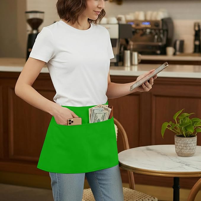 BOHARERS Waist Apron with 3 Pockets 3 Pack - Green Waitress Server Short Apron