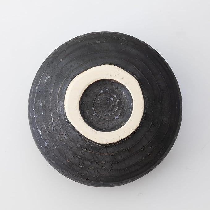 Asayu Japan Kurogane Matcha Bowl - Handmade Gifu Japan Ceramic Chawan, 12.1 cm (4.76″) Diameter x 7.7 cm (3.03″) Height, 395 g - Black with Silver Speckles