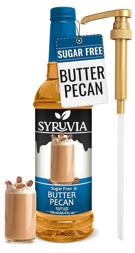 Syruvia Sugar Free Coffee Syrup, Butter Pecan Flavored Syrup for Drinks, Lattes, and Desserts – 25.4 fl oz, With Pump by SYRUVIA