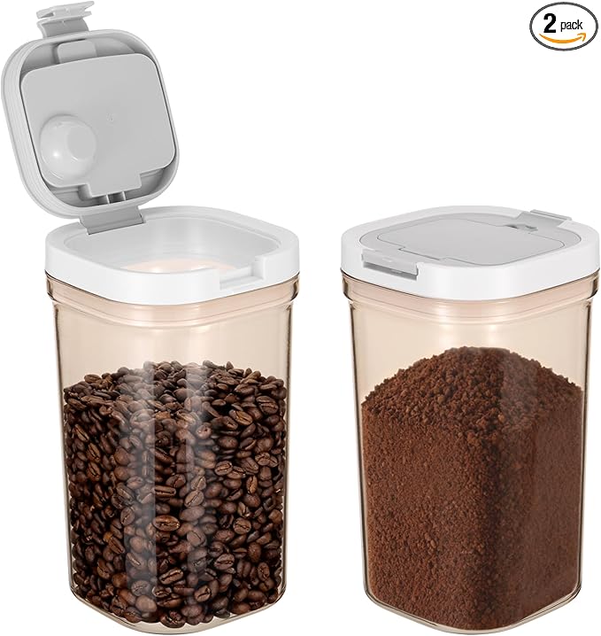 2 Pcs Airtight Coffee Canister, 60oz Large Coffee Storage Container with Scoop, Food Storage for Coffee, Tea, Beans, Sugar, Flour, Cereal and More (1.8 Liters)