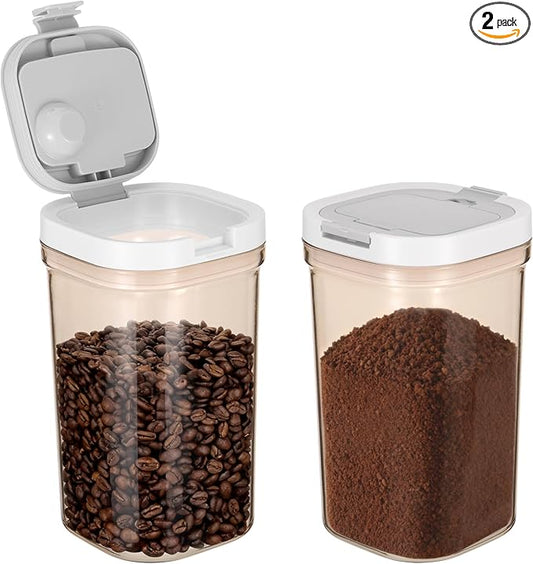 2 Pcs Airtight Coffee Canister, 60oz Large Coffee Storage Container with Scoop, Food Storage for Coffee, Tea, Beans, Sugar, Flour, Cereal and More (1.8 Liters)