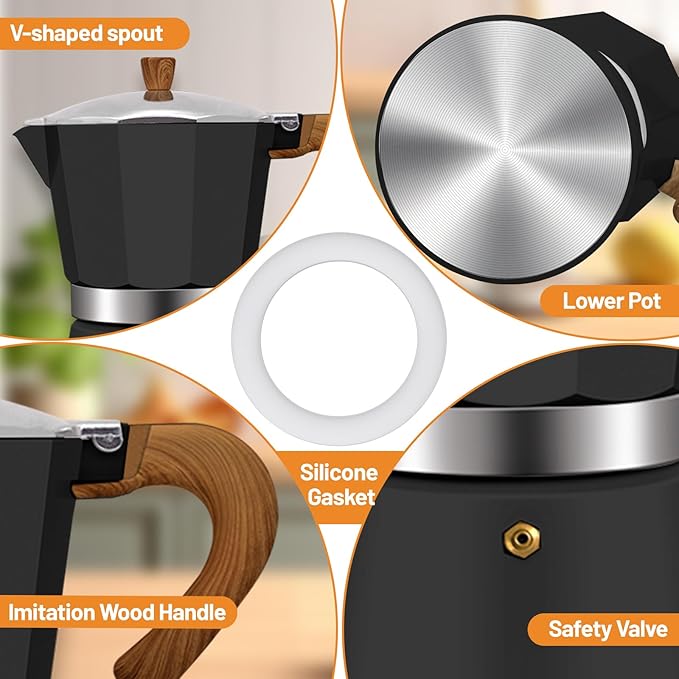 2-in-1 Aluminum Moka Pot Set with Electric Stove Classic Stovetop Espresso Coffee Maker 150ml 5oz Mocha Express Portable Camping Travel Preferred Cafe Makers Italian Cuban Café Brewing 3 Cup
