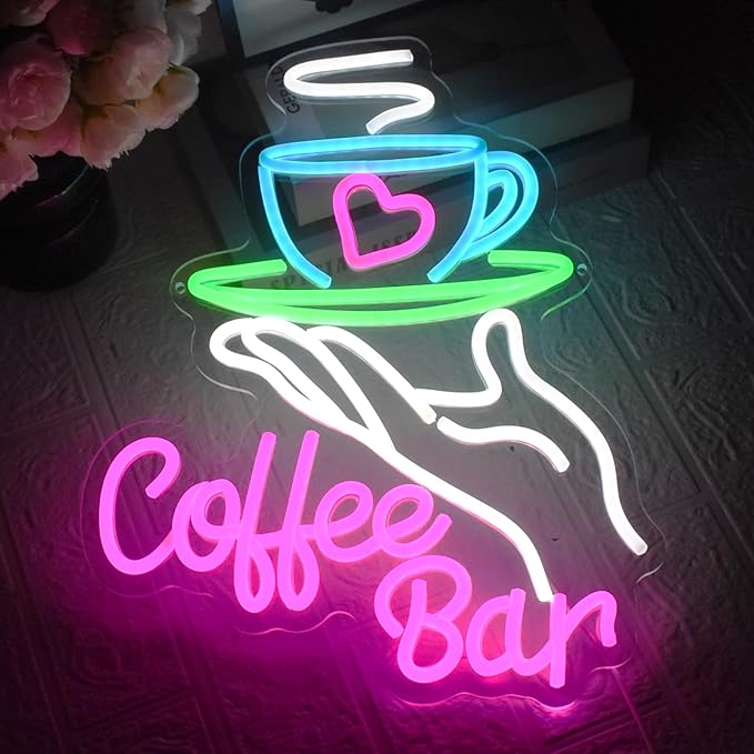 Coffee Bar Neon Sign for Wall Decor, Cafe Neon Light with USB Dimmable LED Neon Coffee Light Up Sign for Cafe Bar, Shop Business, Restaurants, Kitchen Party Decoration Gifts
