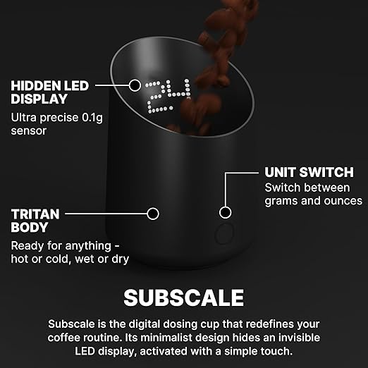 Subminimal Subscale Digital Dosing Cup with LED Display – Sleek & Precise Scale - Dosing & Brewing Accessories, Measures Coffee Grounds for Espresso - Black