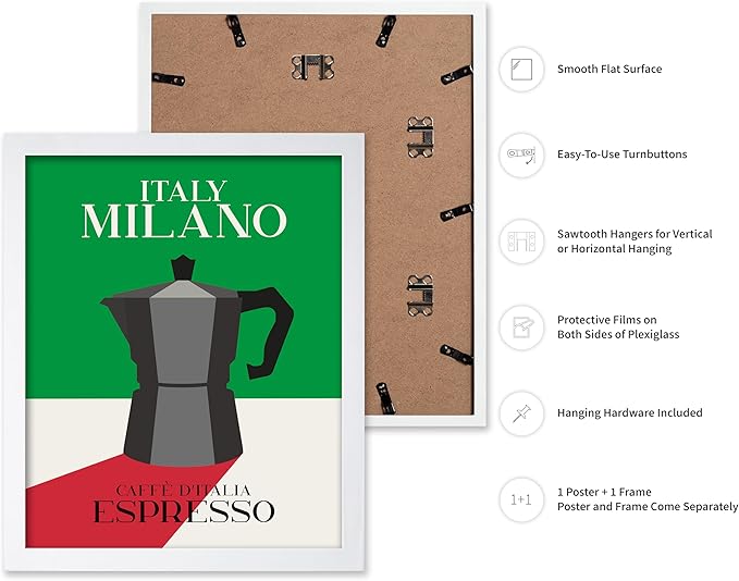 Poster Master Moka Pot Print - Espresso Poster - Italian Coffee Art - Great Gift for Barista, Coffee Lovers, Café Owner - Perfect Wall Decor for Dining Room, Kitchen - 16x20 White Framed