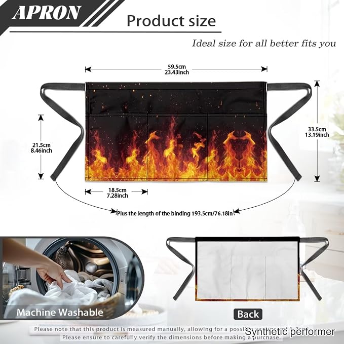 Waist Apron with 3 Pockets Waterproof 13 Inch Short Half Waist Aprons Women Men Server Aprons Waitress Waiter Apron - Image 7