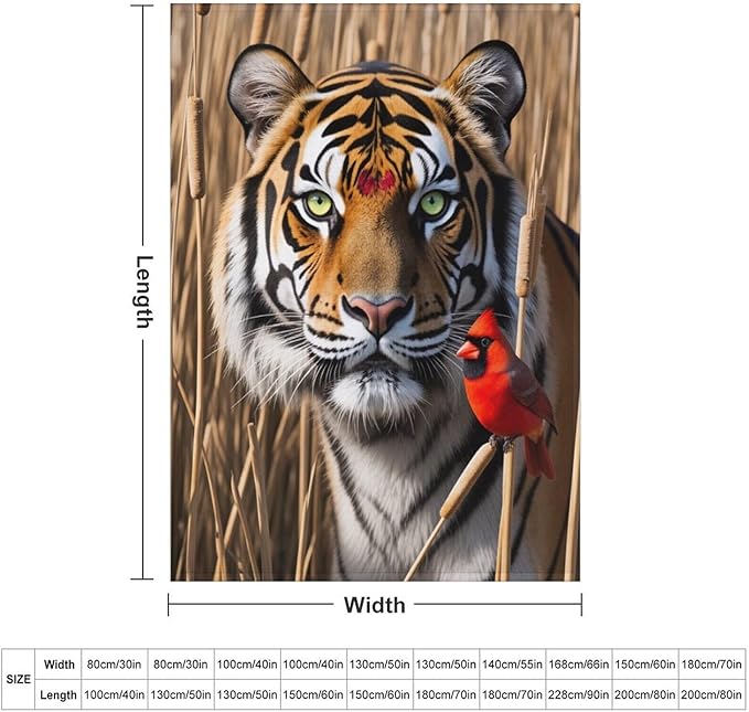 Beautiful Tiger Redbird Feather Fur Super Soft Throw Blanket, Red Cardinal Flannel Fleece Decorative Throw for Sofa Couch Bedroom Decor Outdoor Use 30"x40"