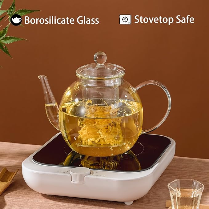 1530 ml/52 oz Large Glass Teapot with Removable Infuser, Clear Tea Kettle Stovetop Safe for Loose Leaf and Blooming Tea, Tea Lover's Choice,Gifts for Christmas