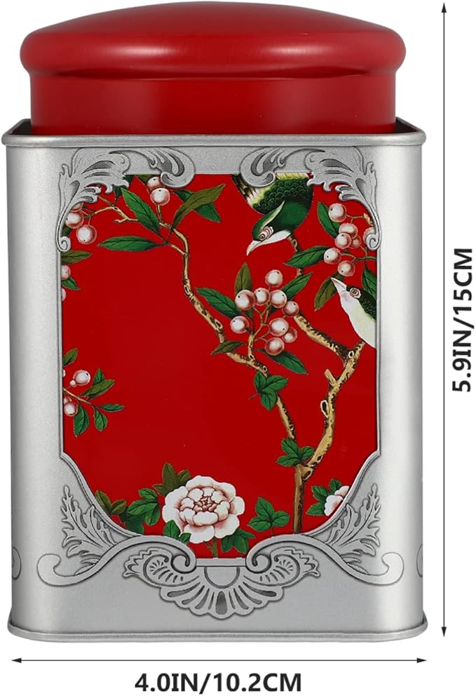 BESPORTBLE Red Tinplate Tea Canister with Airtight Double Lids - Square Sealed Storage Container for Loose Tea, Coffee, Spices, and Candy - 4.01X4.01X5.90In