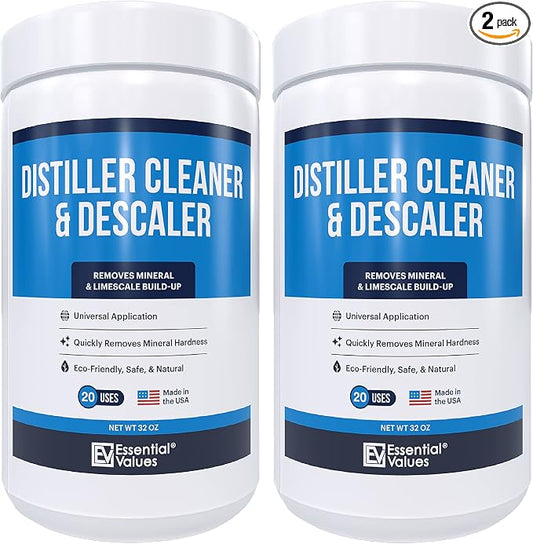 Essential Values Universal Descaler - Espresso Descaling Solution - Coffee Machine Cleaner - Critic Acid Tea Kettle Urn Water Distiller Cleaner - Manufactured in USA - 2 Pack by EssentialValues