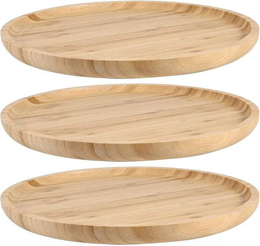 3 PCS 12 Inch Round Bamboo Tray, Bamboo Serving Platter Round Wood Plate, Unfinished Wood Tray for Pizza, Cheese, Fruit, Breakfast