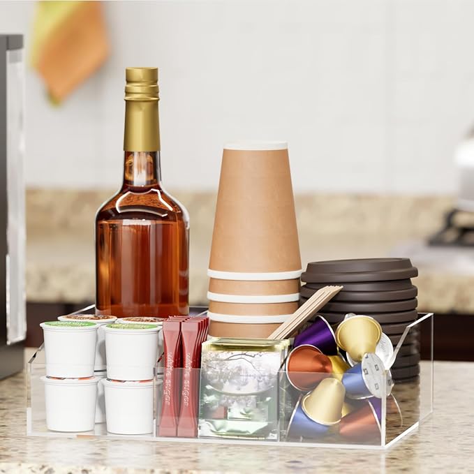 Neatsure Coffee Bar Station Organizer, Acrylic Countertop Holder for Pod Cup Condiment Stirrers Snack Tea, Bar Accessories, Decor and Essentials, Gift for Coffee Lovers, Clear - Image 2