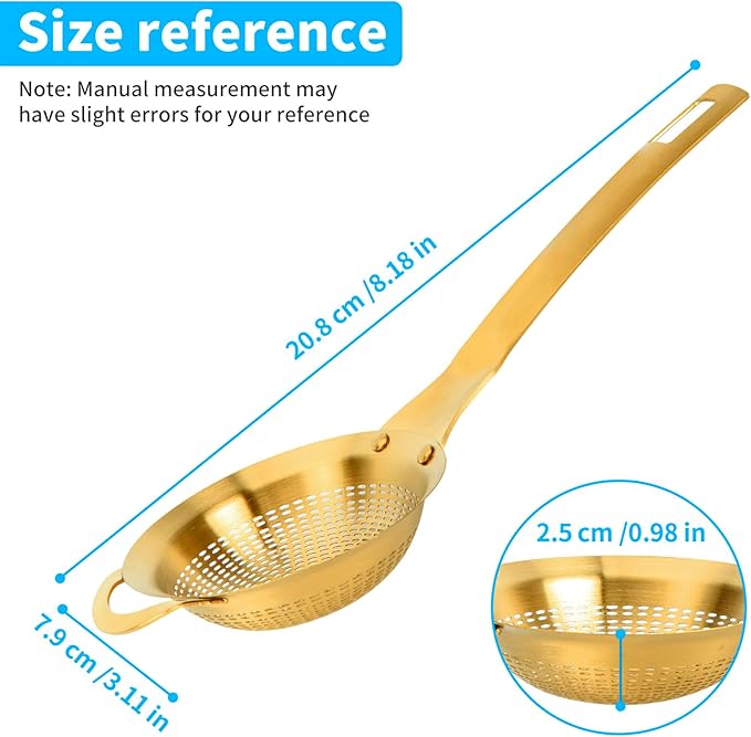 Snailhouse Small Fine Mesh Strainer, 3.15 Inches Stainless Steel Mini Metal Tea Matcha Juice Strainer Sifter Sieve with Handle for Kitchen, Gold
