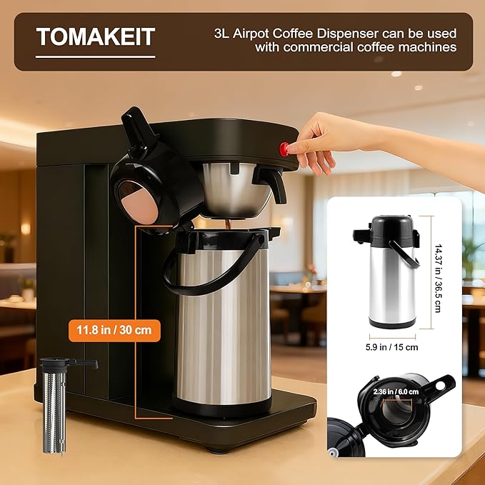Airpot Coffee Dispenser with Pump,102 OZ/ 3L Large Coffee Dispenser with Tea Filter for Party Hot Drinks Water Tea Chocolate Hot/Cold Water, Insulated Stainless Steel Thermal Carafes