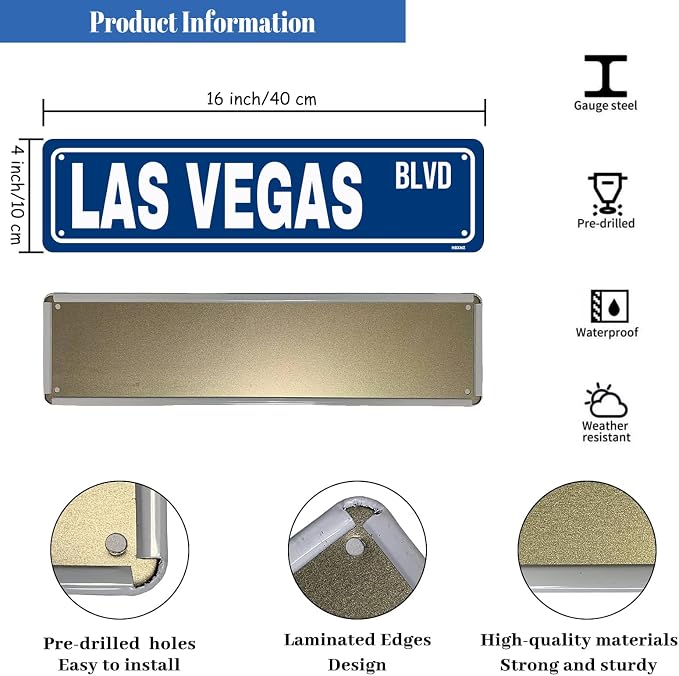 Las Vegas Sign Man Cave Metal Tin Signs Street Road Sign for Cafes Bar Pub Beer Club Wall Home Decor 16X4 Inches - Image 2