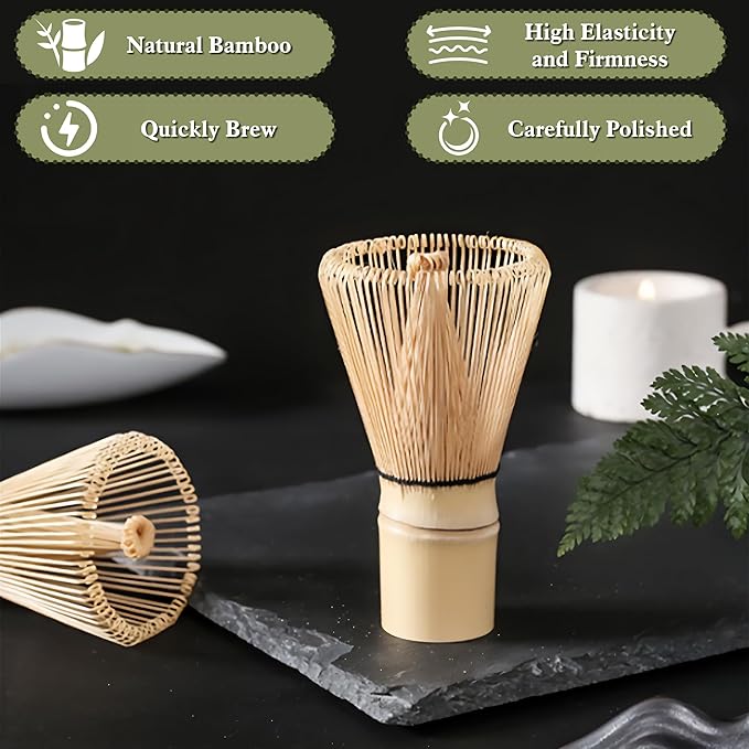 Matcha Whisk Set, 5 Pcs Matcha Making Tools Kit, Japanese Ceremonial Matcha Tea Set, Bamboo Matcha Whisk & Matcha Scoop, Tea Spoon, Ceramic Spoon Holder, Powder Starter Sifter