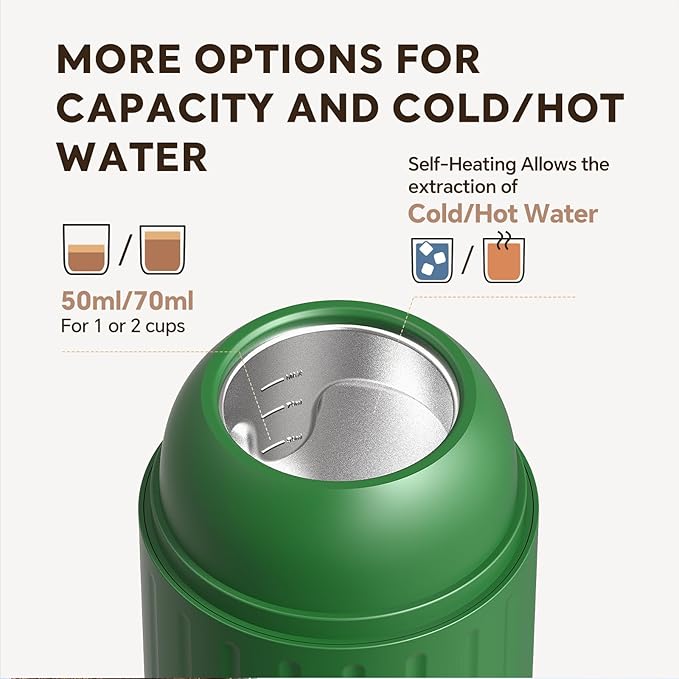 Fast self-heating Portable Electric Espresso Coffee Maker, 2 IN 1 Extraction Espresso Machine, Support Ground Coffee and NS capsule, for Travel,Car,camping,Climbing（Green） Rich Crema