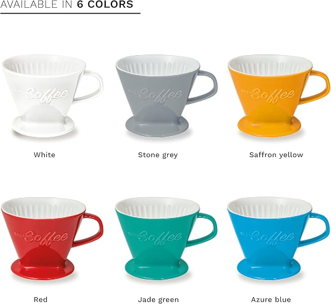 Creano XXL Porcelain Coffee Dripper Red - Ceramic Cone Brewer - Pour Over Coffee Maker - Filter Size 4 - huge and heavy quality 800gr/28oz - 6 Colours availeble